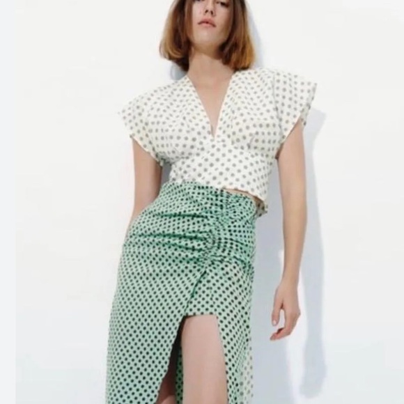 ZARA Polka Dot Wrap Crop Top open back blouse - Picture 4 of 7